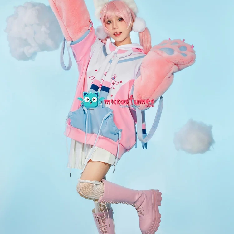 Miccostumes PM Derivative Pullover Hoodie with Detachable Bag Design Furry Cat Paw Gloves Kawaii Sweatshirt 1