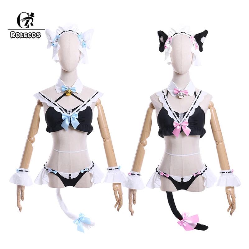 ROLECOS Chocola Vanilla Cosplay Costume Nekopara Chocola Vanilla Women Sexy Cat Maid Servant Swimsuit Outfit Fullset Suit 1