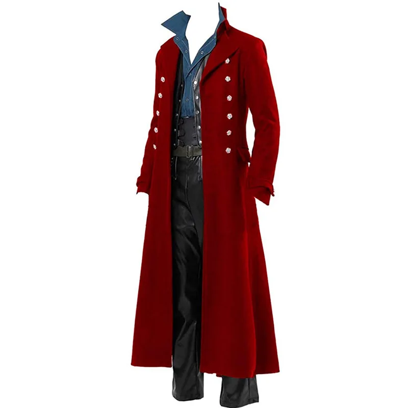 Vintage Mittelalter Steampunk Gothic Lange Jacke Mantel Halloween Outfit Herren Trenchcoat 22
