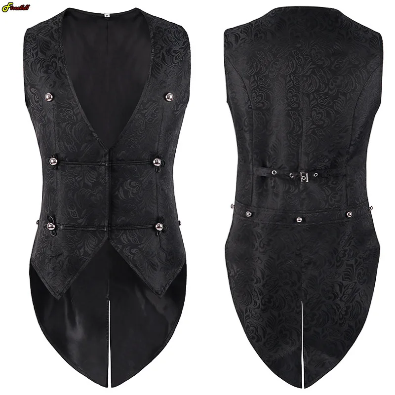 Medieval Noble Waistoat Slim fit Party Cosplay Gothic Swallowtail Jacket Vest Victorian Renaissance Jacquard Tailcoat Costume 1