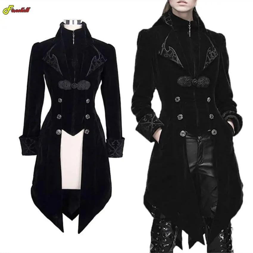 Men Women Halloween Gothic Medieval Steampunk Dress Cosplay Costume Velet Stand Collar Tailcoat Vampire Stage Jacket Clothing 1