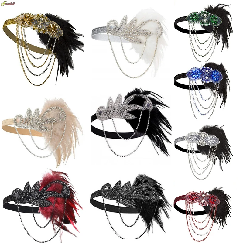 1920s Vintage Headband Exaggerated Feather Headband Halloween Party Dance Accessories Wedding Headdress Hair Accessory 1