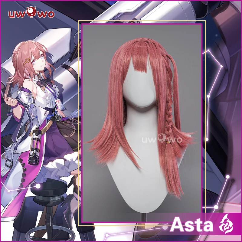 UWOWO Honkai Star Rail Asta Cosplay Wig Middle Pink Hair 45CM Length Heat Resistant Halloween Cosplay 1