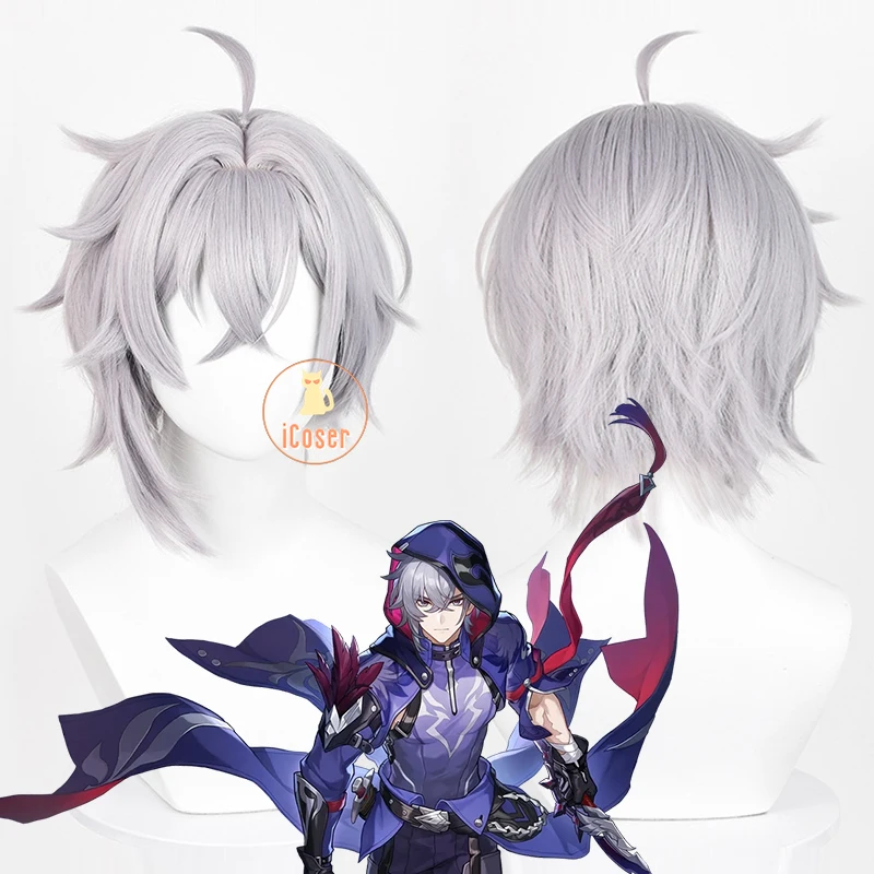 iCoser Honkai Star Rail Moze Cosplay Wig Gray Short Hair Xianzhou Yaoqing The Crow-Feathered Weirdo Halloween Party Women Men 1