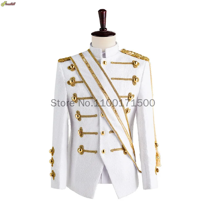 Adult Mens Cosplay Costumes Sequin Steampunk Gothic Blazer Jacket Stand Collar Tassel Design Blazers Nightclub Party Xmas Tops 1