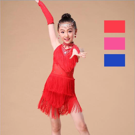 Latin Dance Kids Competition Costumes Bachata Junior Red Girls Fringe Latin Salsa Dresses Ballroom Tango Latin Dresses 1