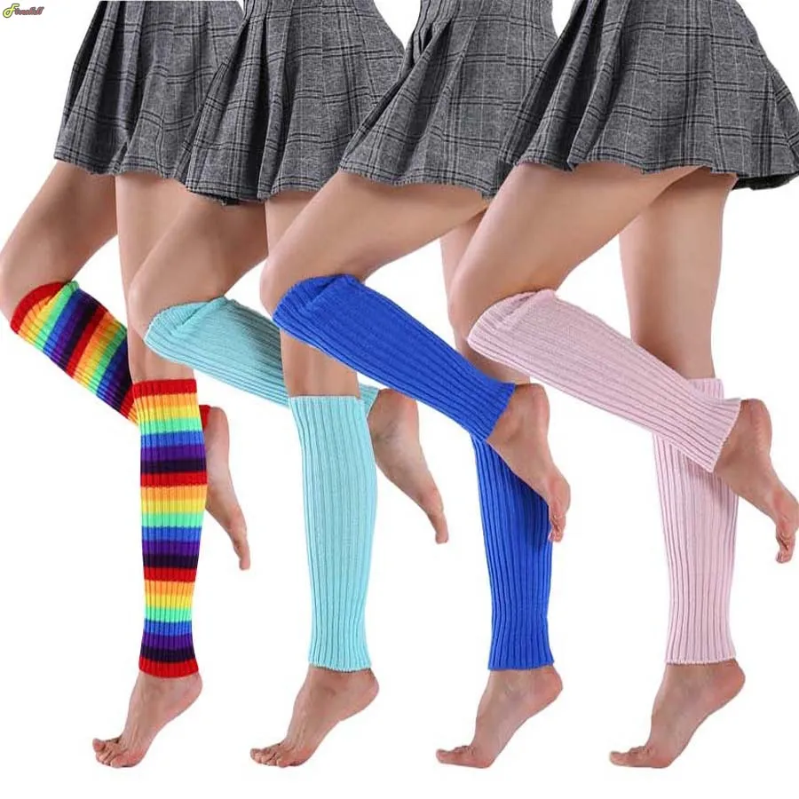 80er Neon Strick Beinwärmer Kniestrümpfe Gothic Punk Hip-hop Socken 15 Women Halloween 80s Neon Colored Knit Leg Warmers Ribbed Bright Footless Socks Punk Black Knee High Gothic Hip-hop Rock Sock 1