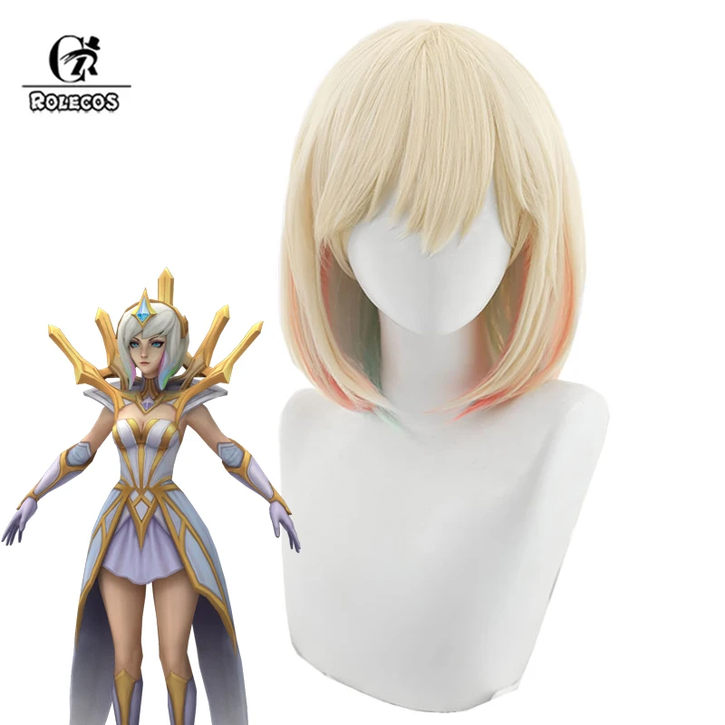 ROLECOS Lux Cosplay Wigs Game LOL Elementalist Lux 40cm Long Straight Blonde Mixed Color Wig Heat Resistant Synthetic Hair 1