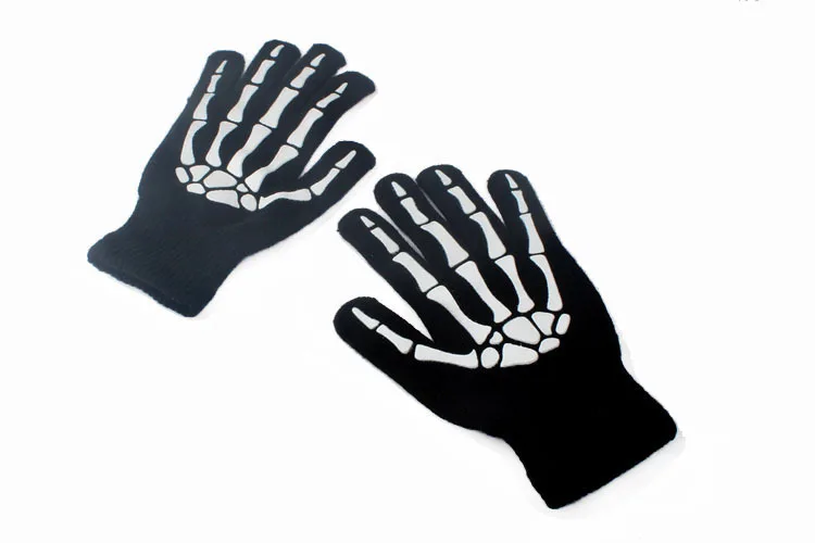 Neue Punk Handschuhe Unisex Halloween Skelett Skull Full Finger Glow In The Dark Fingerlose Strick Winter Kostüme 2