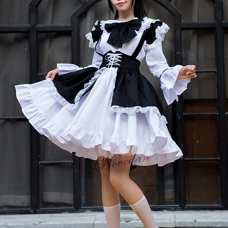 Men Women Maid Outfit Anime Sexy Black White Apron Dress Sweet Gothic Lolita Dresses Cosplay Costume 1