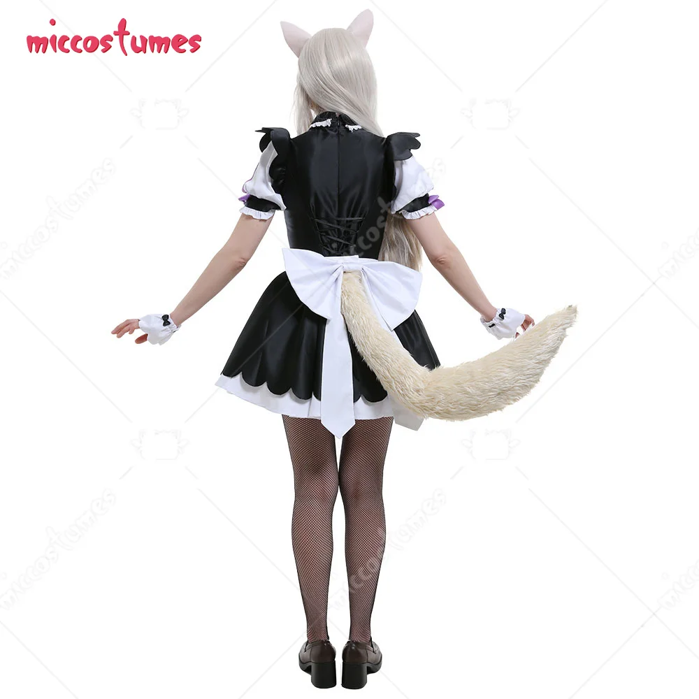 Frauen Katzenmädchen Maid Kostüm Set mit Ohrenklammern und Katzenschwanz für Halloween Cosplay 3