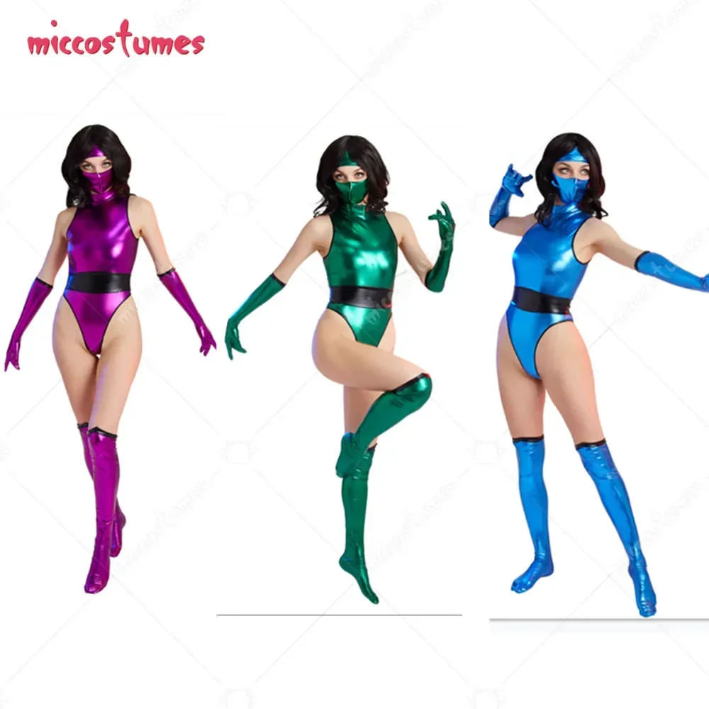 Miccostumes Women's Blue Purple Green Ninja Suit Bodysuit Cosplay Costume with Fce Covering and Gloves for Halloween 1