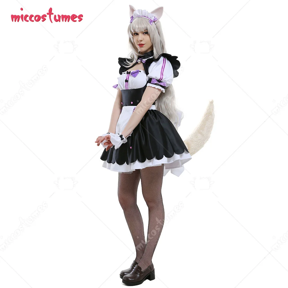 Frauen Katzenmädchen Maid Kostüm Set mit Ohrenklammern und Katzenschwanz für Halloween Cosplay 2