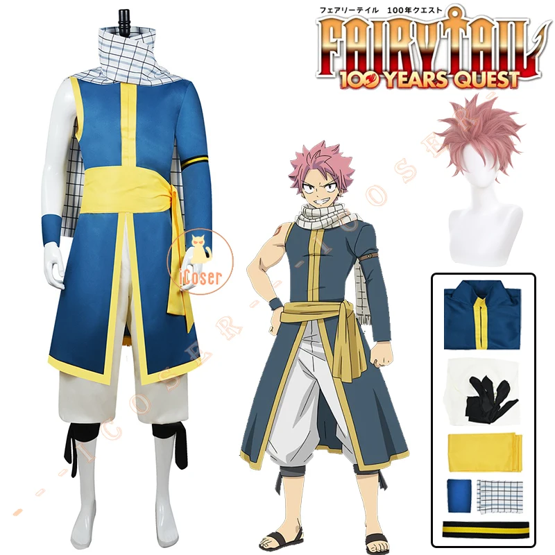 Anime Fairy Tail 100 Years Quest Natsu Dragneel Cosplay Costume Wig Salamander Uniform Scarf Halloween Party for Women Men Props 1