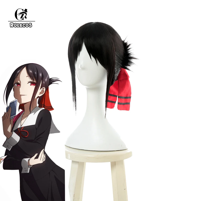 ROLECOS Anime Kaguya-sama: Love is War Cosplay Hair Shinomiya Kaguya Cosplay Black Hair Gir Synthetic Hair 40cm Women Headwear 1