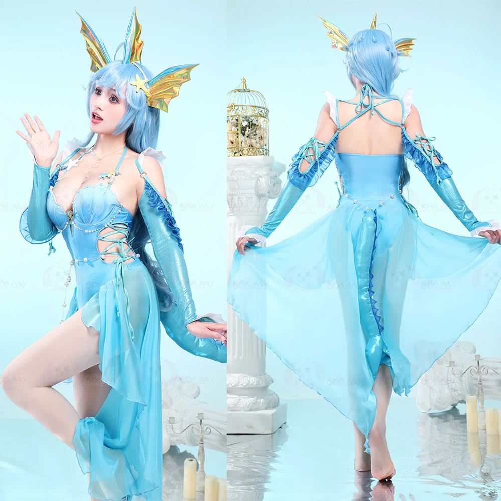 Anime Vaporeon Cosplay Costume Women Sexy Blue Dress Flannel Hooded Bodysuit Tail Socks Suit Bunny Girl Kawaii Pajamas Jumpsuit 1