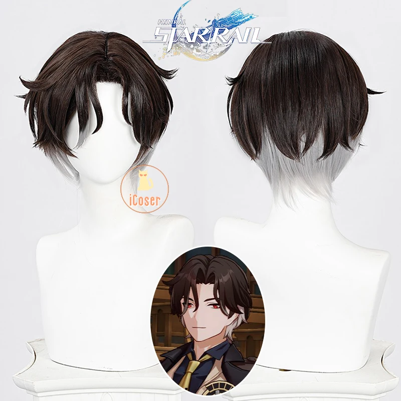 Honkai Star Rail Mr. Reca Cosplay Wig Game Gray Brown Short Hair Penacony Halloween Party for Women Men Props Accessory iCoser 1