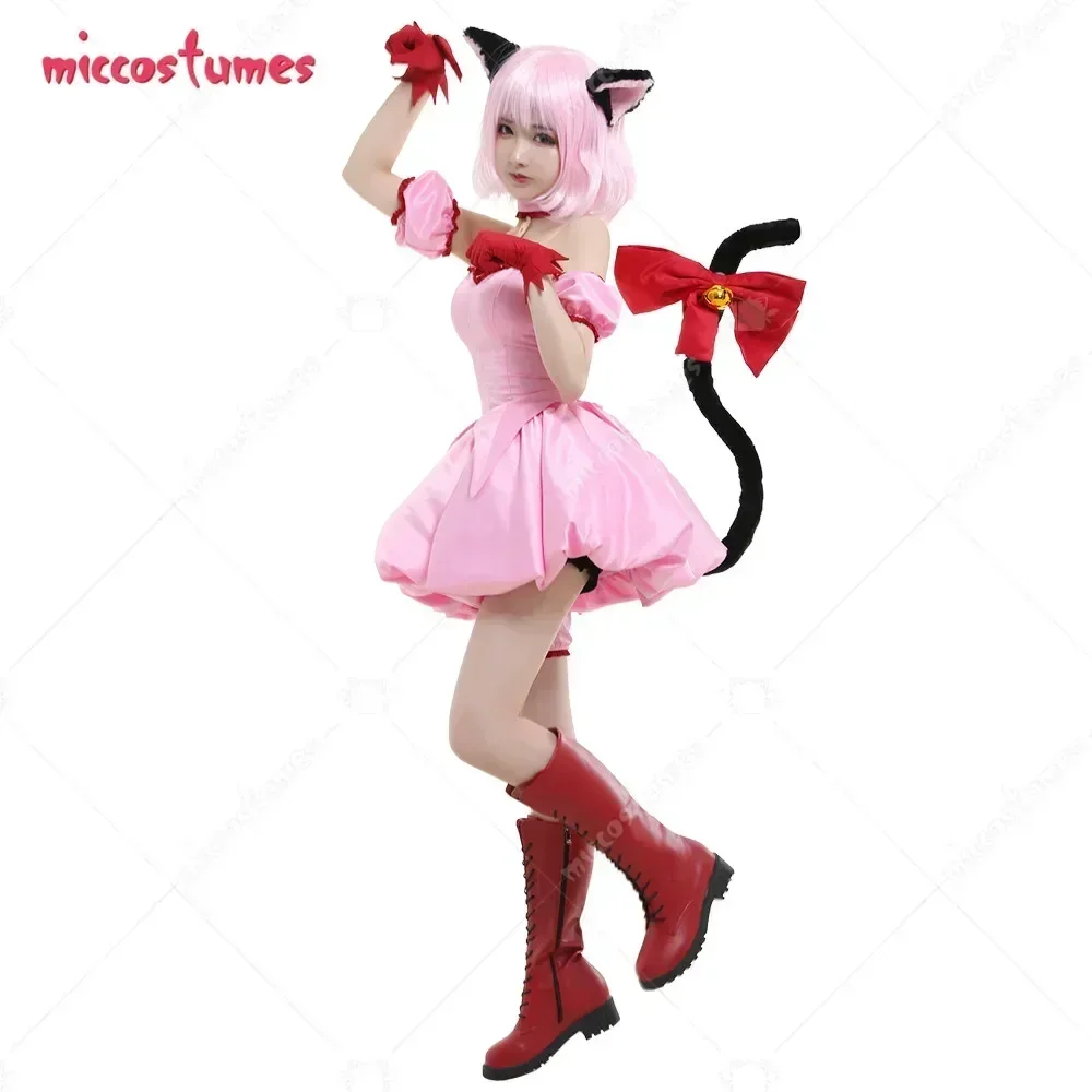 Miccostumes Women's Anime Mew Mew Cosplay Costume Transformed Short Pink Dress with Cat Ears and Tail 1