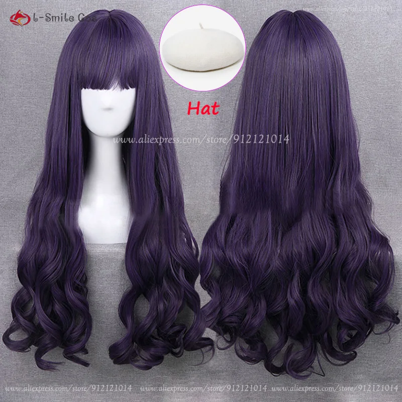 Anime Sakura Cosplay Tomoyo Daidouji Cosplay Wig Women Dark Purple Long Cruly Wigs Heat Resistant Synthetic Hair + Wig Cap 1