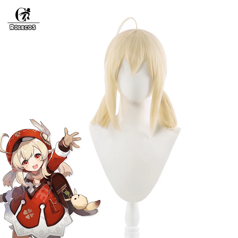 ROLECOS Game Genshin Impact Cosplay Wig Klee Cosplay Wig Ponytails Women Beige Hair Headwear Heat Resistant Synthetic Hair 1