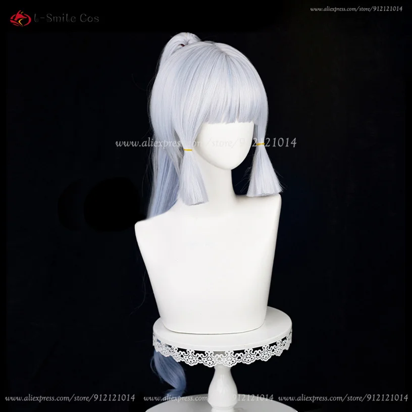 Kamisato Ayaka Cosplay Perücke 75cm lang Silber Blau mit Zopf Hitzebeständige Synthetikhaar Perücke Cosplay Kostüm 12