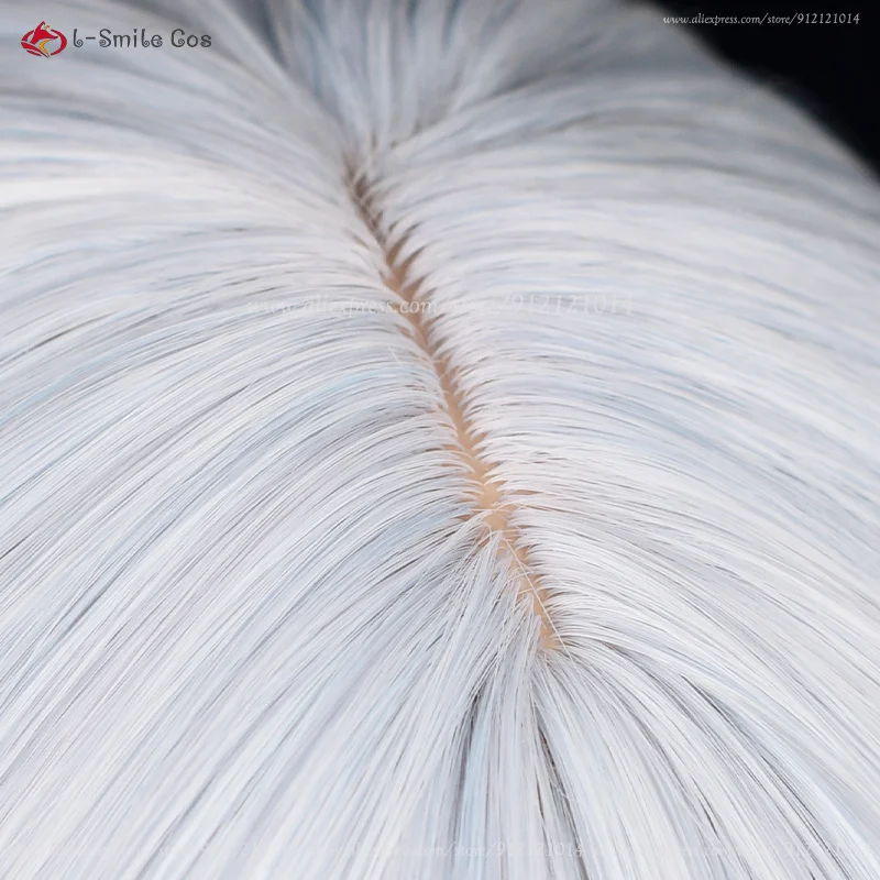 Kamisato Ayaka Cosplay Perücke 75cm lang Silber Blau mit Zopf Hitzebeständige Synthetikhaar Perücke Cosplay Kostüm 15
