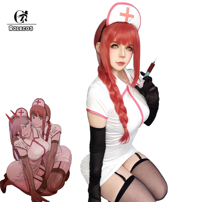 ROLECOS Chainsaw Man Makima Cosplay Costume Makima Power Cosplay Costume Women Nurse Uniform Dress Halloween Hat Full Set 1