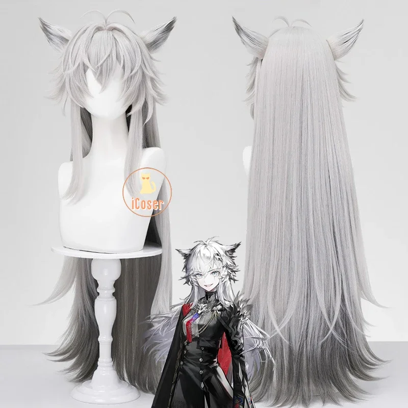 Game Arknights Lappland The Decadenza Cosplay Wig Gray White Gradient Long Hair Ear Hairpins Props Halloween Party Women Girls 1