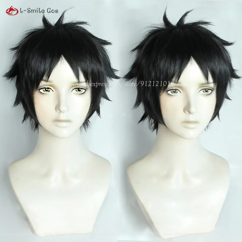 Akaashi Keiji Cosplay Wig Short Black Fluffy Cos Anime Wigs Heat Resistant Hair Volleyball Club Halloween Wigs + Wig Cap 1