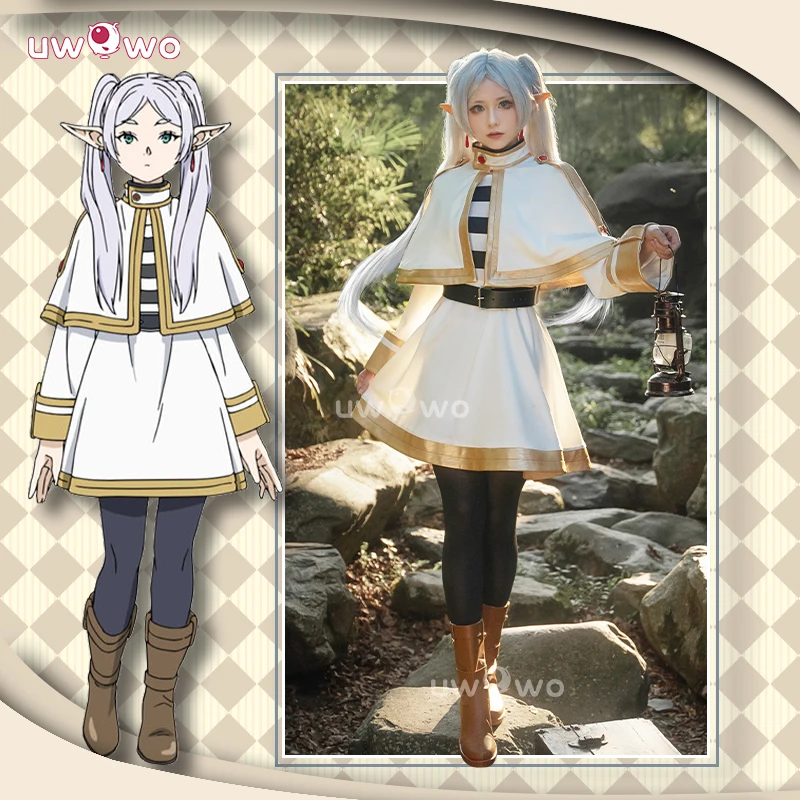 Frieren Cosplay Anime Elf Kostüm mit Ohren und Ohrringen 10 IN STOCK UWOWO Collab series Frieren Cosplay Anime Elf Cosplay Costume Frierenn at the Funerall Dress Ears Earrings Mage Uniform 1