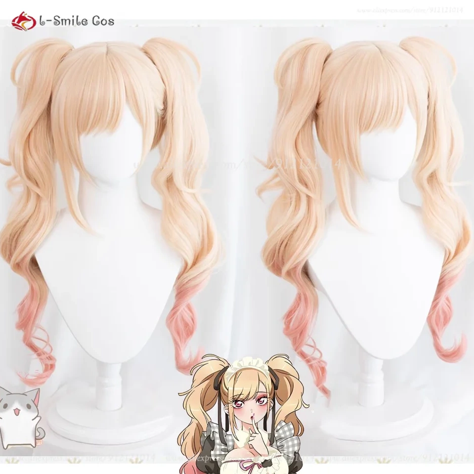 Anime COS Maid Kitagawa Marin Kitagawa Cosplay Wig Blonde Pink Ponytail Wig Heat Resistant Synthetic Wig+Wig Cap 1