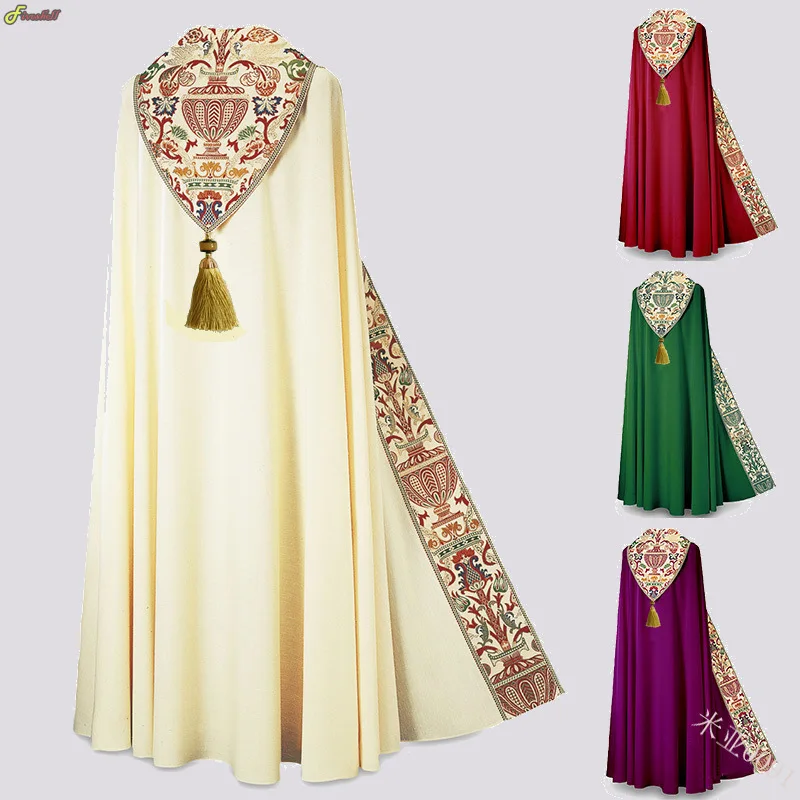 Digital Print Medieval Retro Church Shawl Cloak For Man Priest Knight Monk Prayer Capes Halloween Carnival Party Cosplay Costume 1