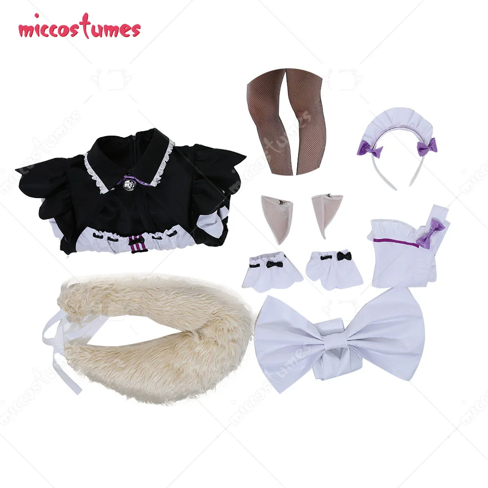 Frauen Katzenmädchen Maid Kostüm Set mit Ohrenklammern und Katzenschwanz für Halloween Cosplay 4