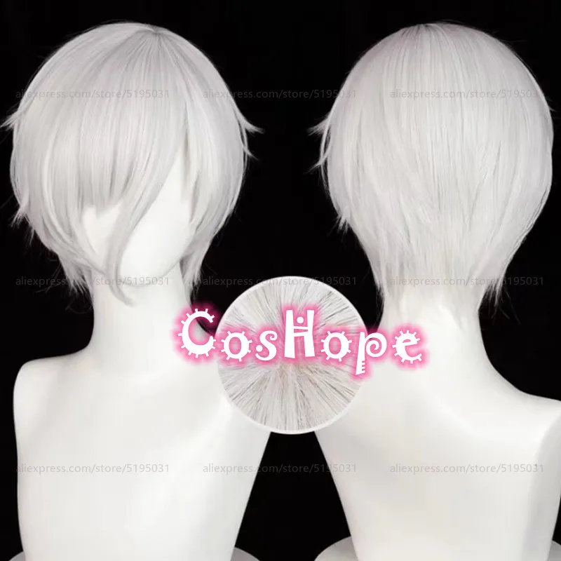 Antarcticite Cosplay Wig Unisex 30cm Short Hair Silver White Wig Cosplay Anime Cosplay Wigs Heat Resistant Synthetic Wigs 1