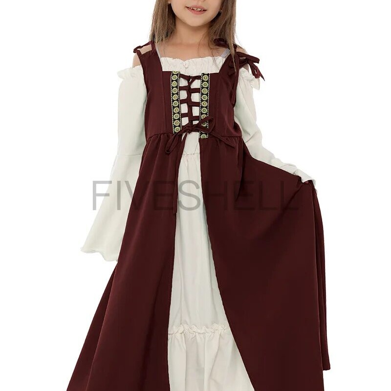 2 Pcs Set Halloween Chirstmas Cosplay Girls Medieval Renaissance Costumes Suit Dress Victorian Princess Steampunk Long Dress 1