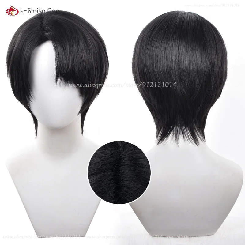 Anime Levi Ackerman Cosplay Wig 30cm Short Black Wigs Heat Resistant Synthetic Hair + Wig Cap 1