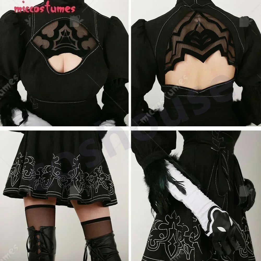 24 Stunden Versand Damen 2B Cosplay Kostüm Leotard Rock mit Haarband Leggings und Perücke Halloween Cosplay Kostüm 4 Miccostumes 24Hours Shipping Women's 2B Cosplay Costume Leotard Skirt with Hairband Leggings and Wig Halloween Cosplay Costume 4