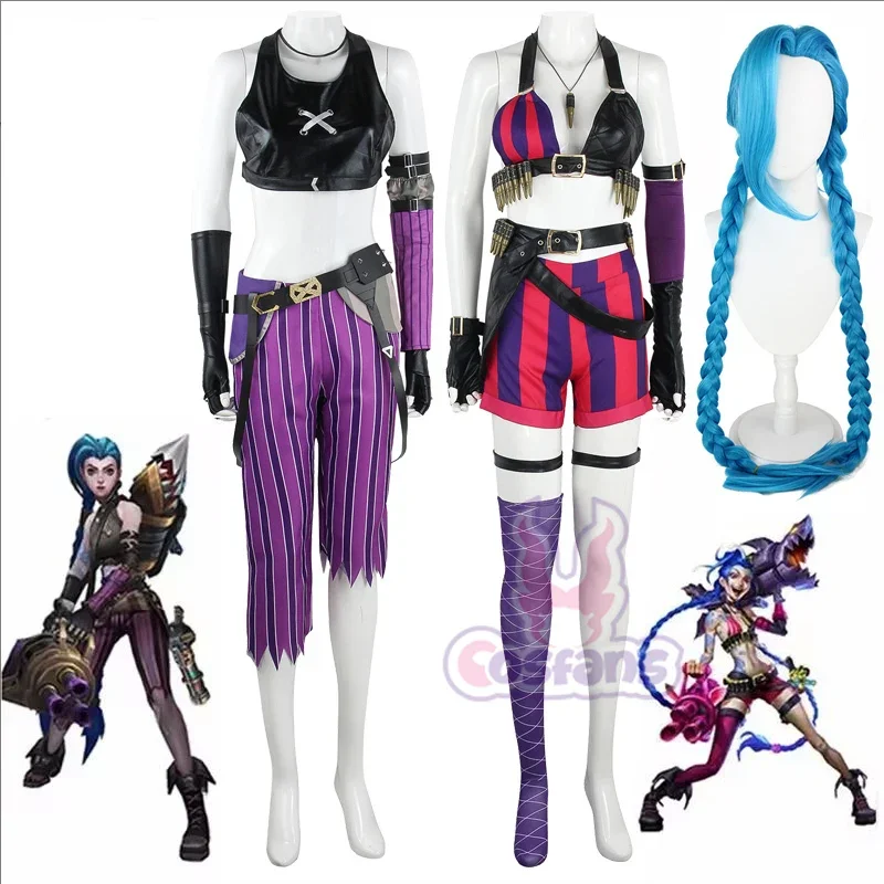 LoL Jinx Cosplay Suit Crit Loli Jinx Arcane Cosplay OutFit Shots Boots Wig Sexy Women Halloween Party Carnival Suit Full Set 1