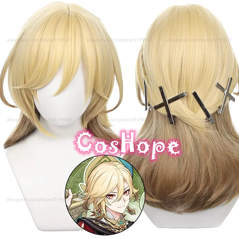 Kaveh Cosplay Wig Unisex 50cm Long Golden Gradient Hair Cosplay Anime Cosplay Wigs Heat Resistant Synthetic Wigs Halloween 1