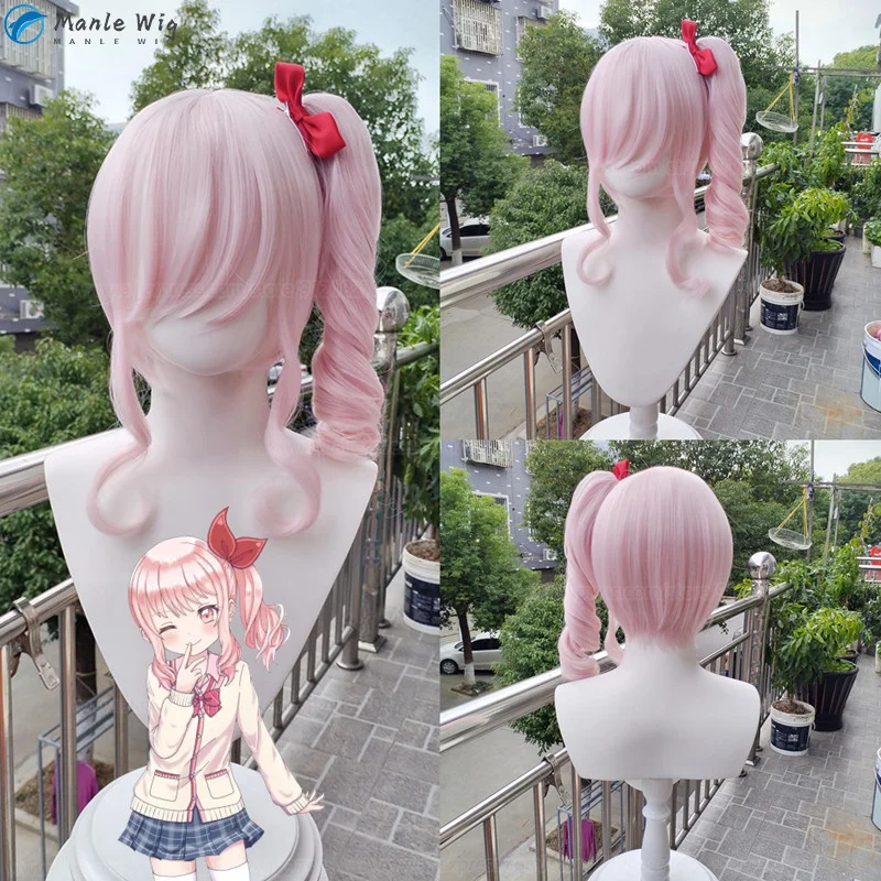 New Akiyama Mizuki Cosplay Wig Anime Long 45cm Light Pink Curly Wig Heat Resistant Synthetic Wigs + Wig Cap 1