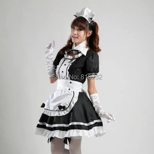 Japanische Lolita Hausmädchen Kellnerin Schürze Dienstmädchen Kleid Uniform Outfits Anime Cosplay Kostüme 5