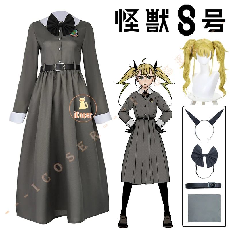 Kikoru Shinomiya Cosplay Costume Wig Anime Kaiju No. 8 Gray Dress Uniform Headwear Third Division Halloween Party Women iCoser 1