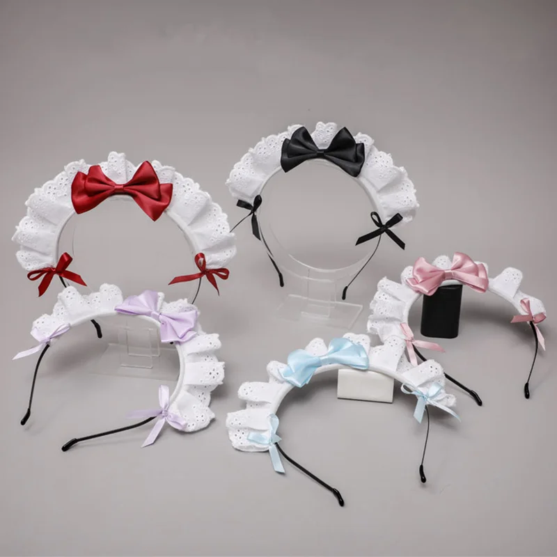 Japanese Lovely Sweet Hair Hoop Anime Maid Cosplay Headband Lolita Lace Bow KC Headwear Hair Accessories Handmade for Girls Gift 1