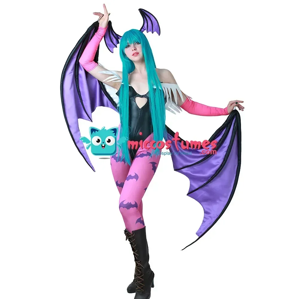 Miccostumes Women's Game Heart Hollow Top Morrigan Cosplay Costume With Wings Leggings 1