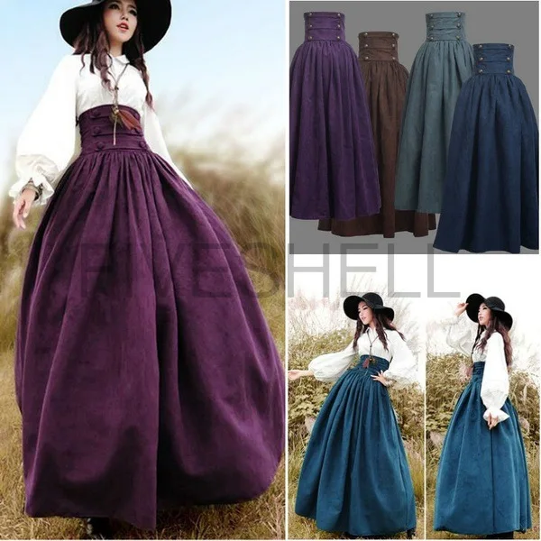 Halloween Medieval Empire Steampunk Skirt Vintage Renaissance Gothic High Waist Double-breasted Maxi Long Victorian Women Skirts 1