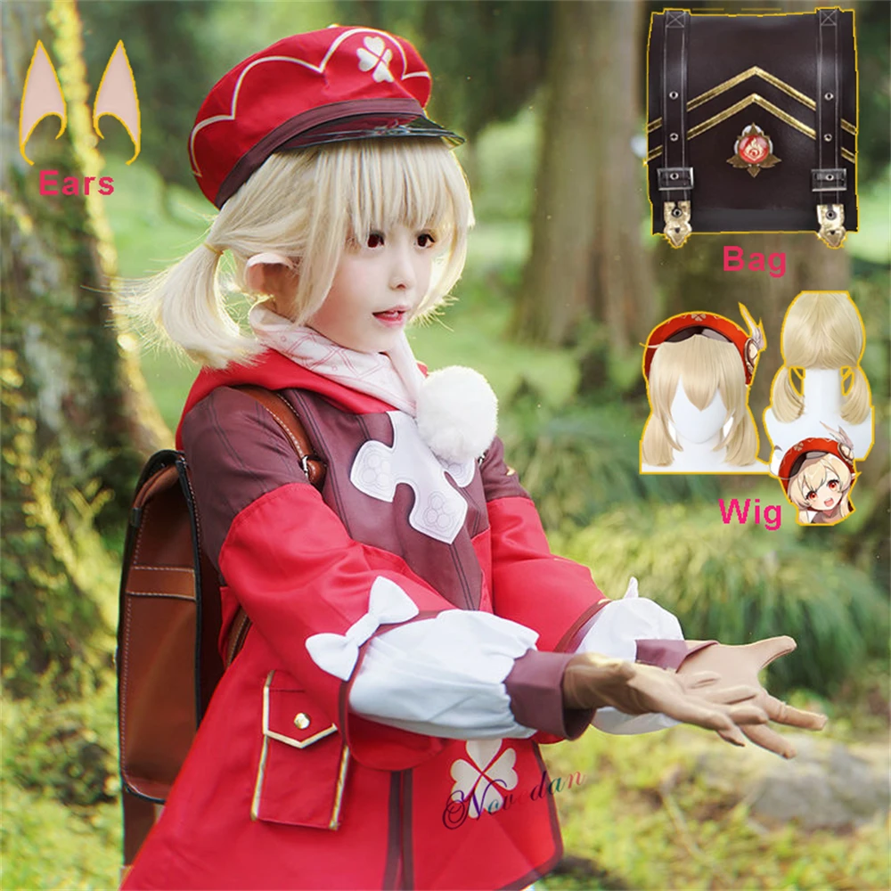 Klee Cosplay Kids Costume Anime Game GenshinImpact Cosplay For Child Girl Dress Backpack Wig Halloween Party Outift Plus Size 1