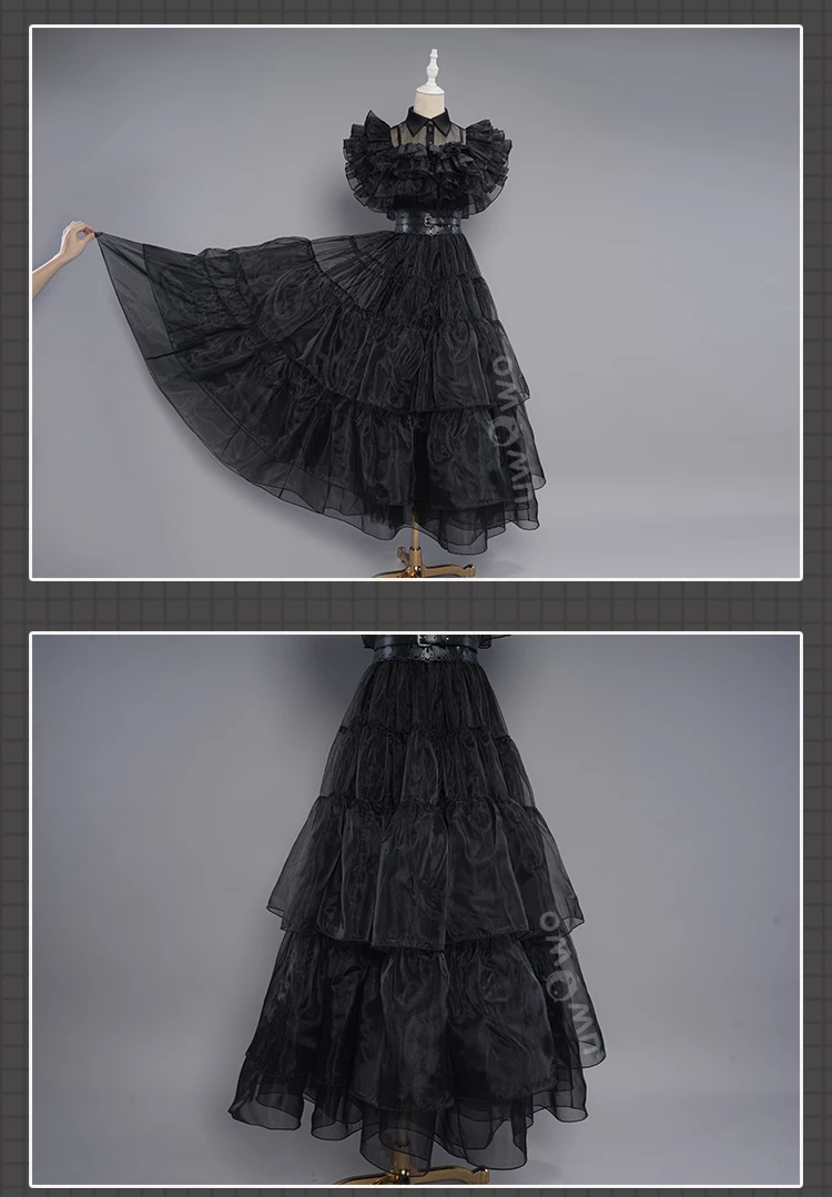 YOMORIO Wednesday Kostüm Damen - Schwarzes Gothic Cosplay Kleid Für Halloween