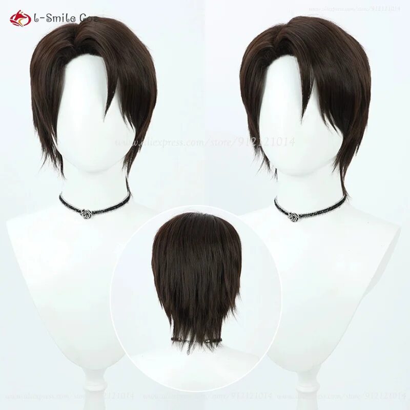 Japanese Manga Aizen Sousuke Cosplay Wig Short Brown Men Anime Cosplay Wig Heat Resistant Synthetic Hair Halloween + Wig Cap 1