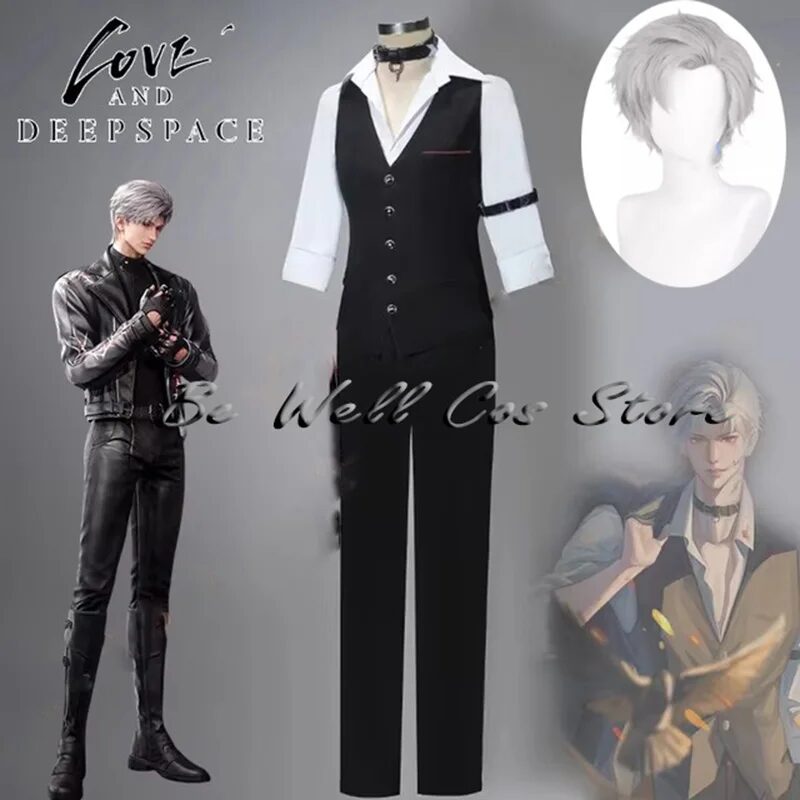 Game Love and Deepspace Sylus Cosplay Costume Wig Uniform Suit Vest Choker For Women Men Halloween Carnival Role Play Party 1