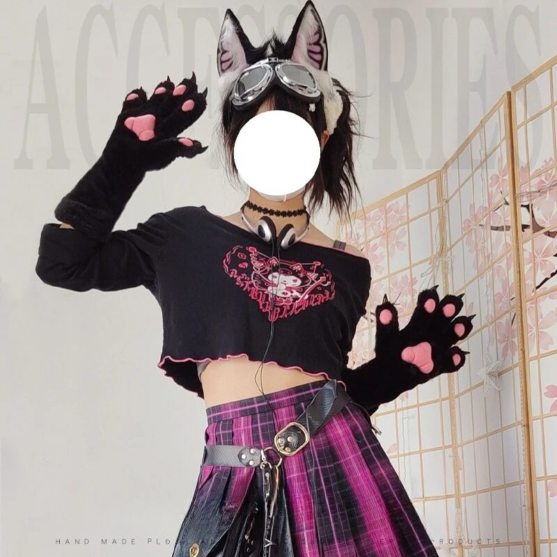6 Colors Girls Women Cat Paws Gloves Anime Plush Cosplay Accessories Comic-con Stage Show Party Fursuit Mittens Furry Kig Claw 1